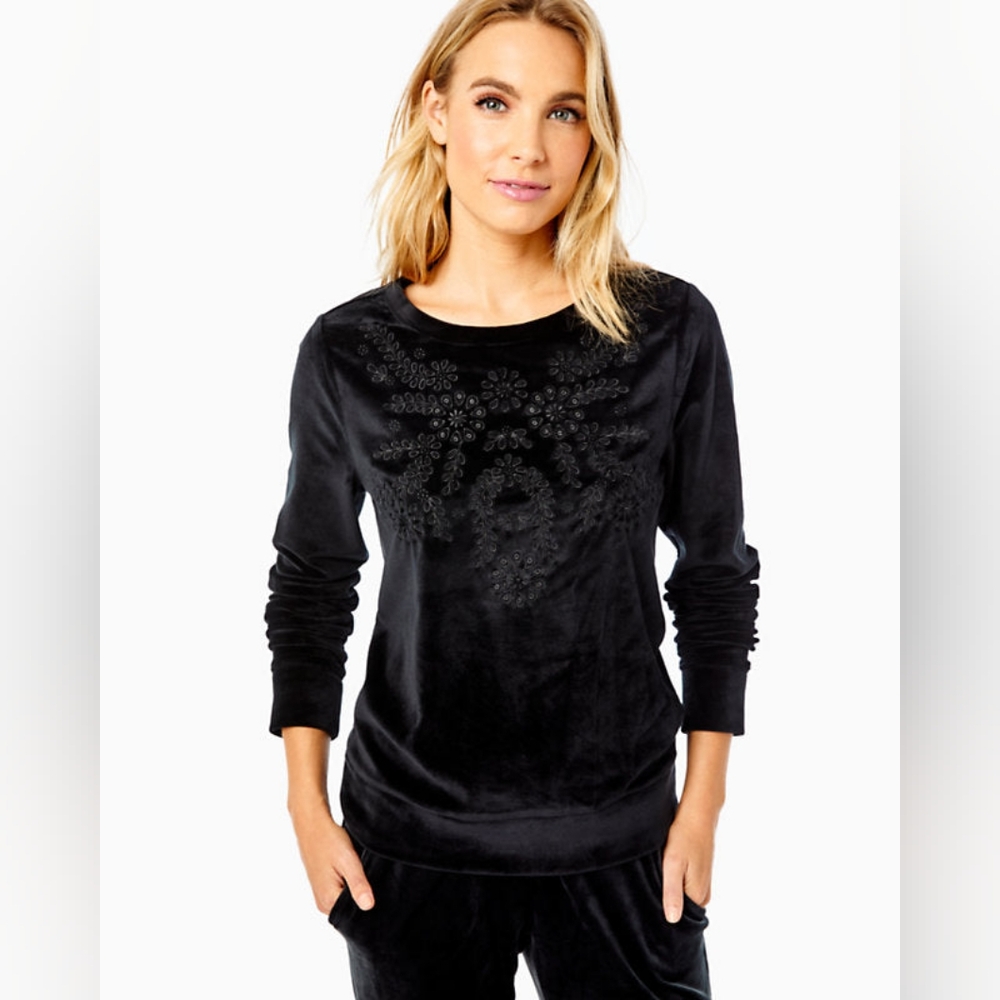 Lilly Pulitzer Rami Velour Sweatshirt In Onyx